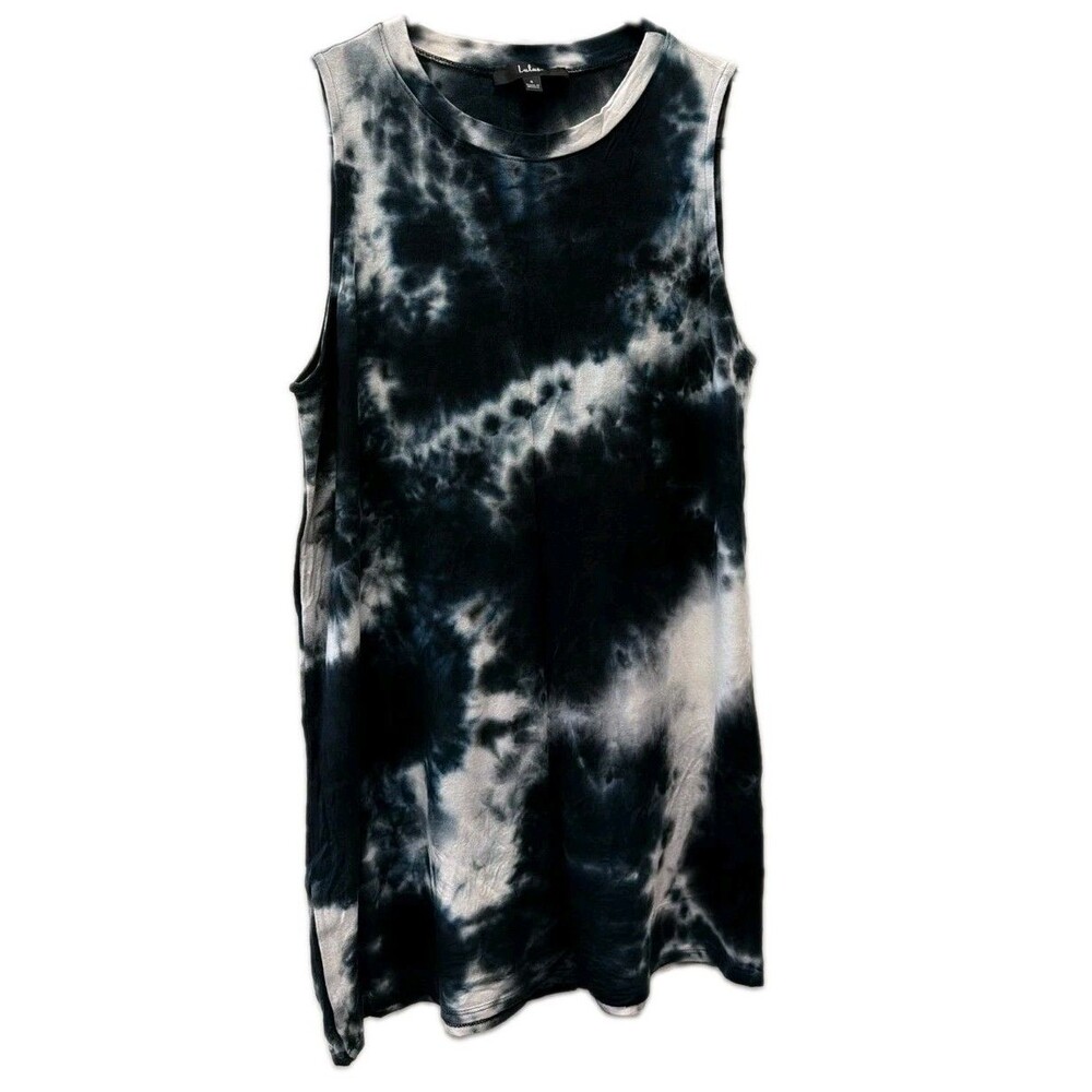 Lulus Womens S Tie Dye Sleeveless Shift Dress Small Blue White Knee Length Mini